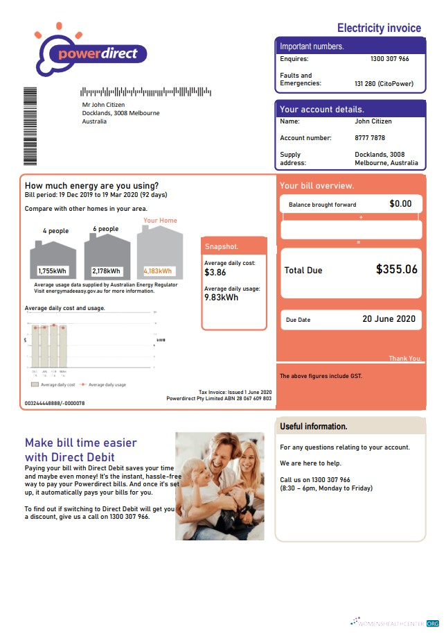 download download Australia Powerdirect electricity utility bill